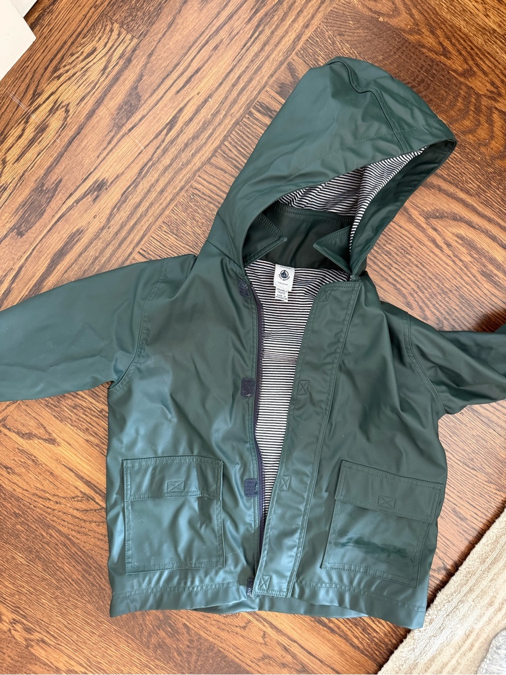 Petit Bateau Kids Waterproof Hooded Rain Jacket - Green